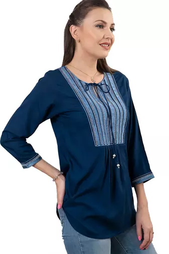 navy blue viscose three quarter sleeves short kurti