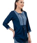  navy blue viscose three quarter sleeves short kurti