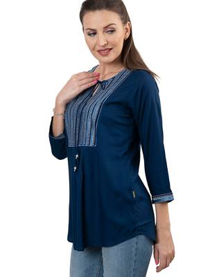  navy blue viscose three quarter sleeves short kurti 2