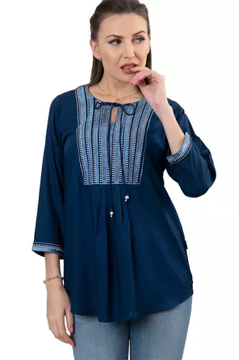  navy blue viscose three quarter sleeves short kurti