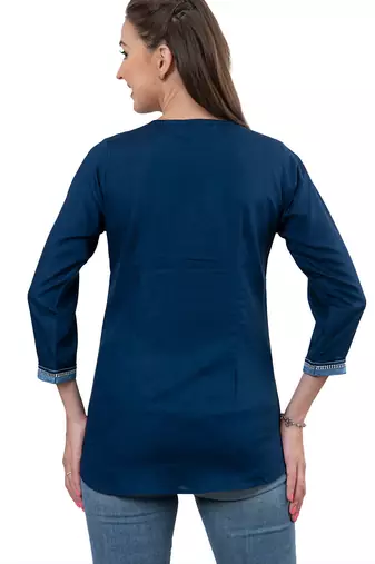  navy blue viscose three quarter sleeves short kurti