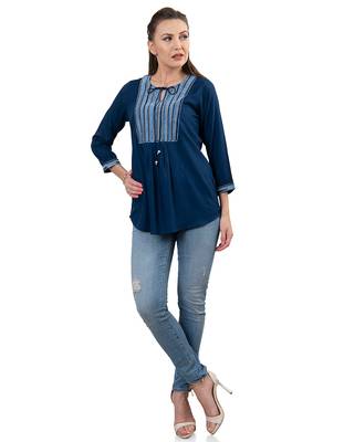  navy blue viscose three quarter sleeves short kurti 5
