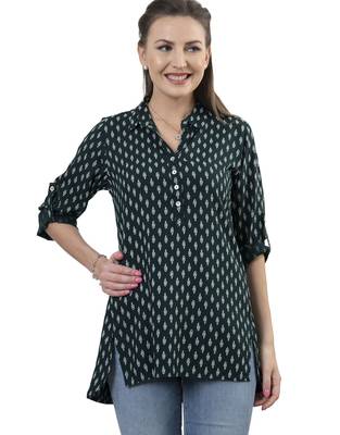  green viscose three quarter sleeves short kurti 1