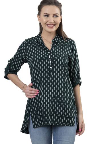  green viscose three quarter sleeves short kurti