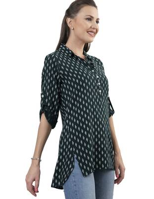  green viscose three quarter sleeves short kurti 2