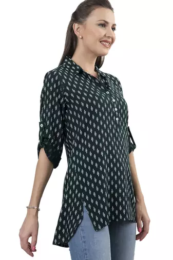  green viscose three quarter sleeves short kurti