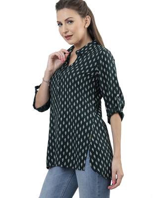  green viscose three quarter sleeves short kurti 3