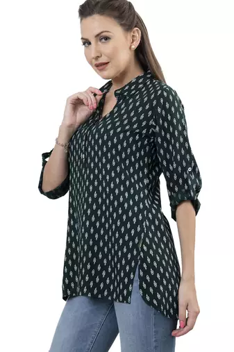  green viscose three quarter sleeves short kurti