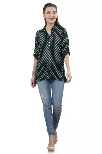  green viscose three quarter sleeves short kurti