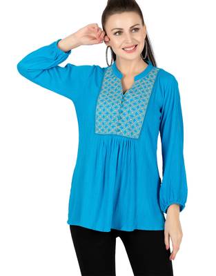 blue viscose long sleeves short kurti 1