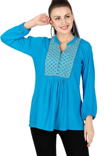  blue viscose long sleeves short kurti