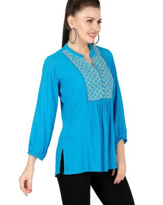  blue viscose long sleeves short kurti 2
