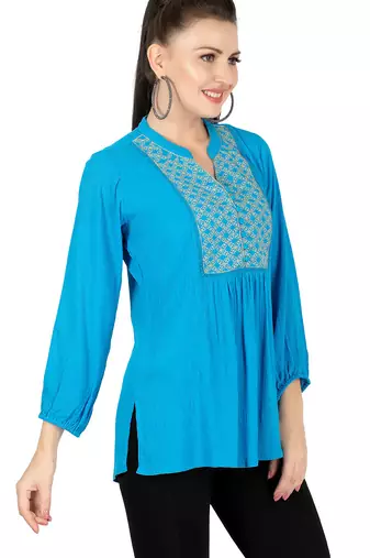  blue viscose long sleeves short kurti