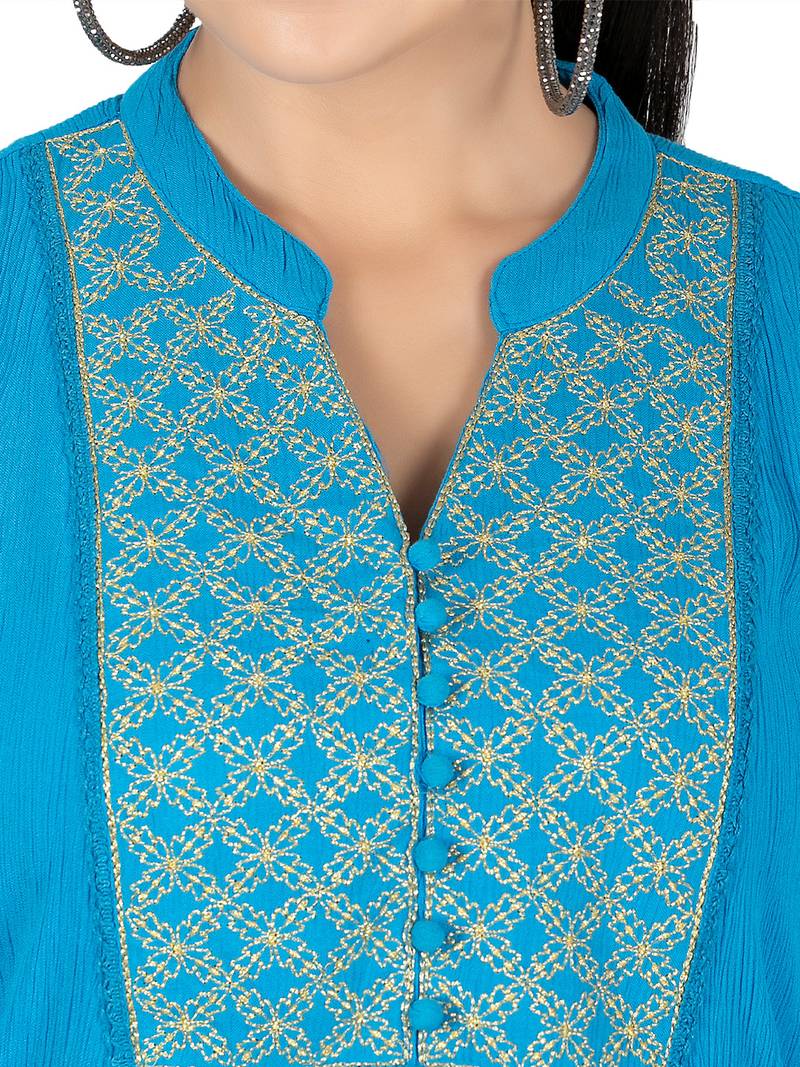  blue viscose long sleeves short kurti