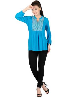  blue viscose long sleeves short kurti 4