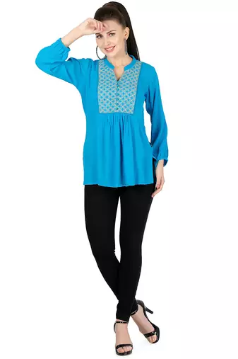  blue viscose long sleeves short kurti