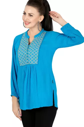  blue viscose long sleeves short kurti