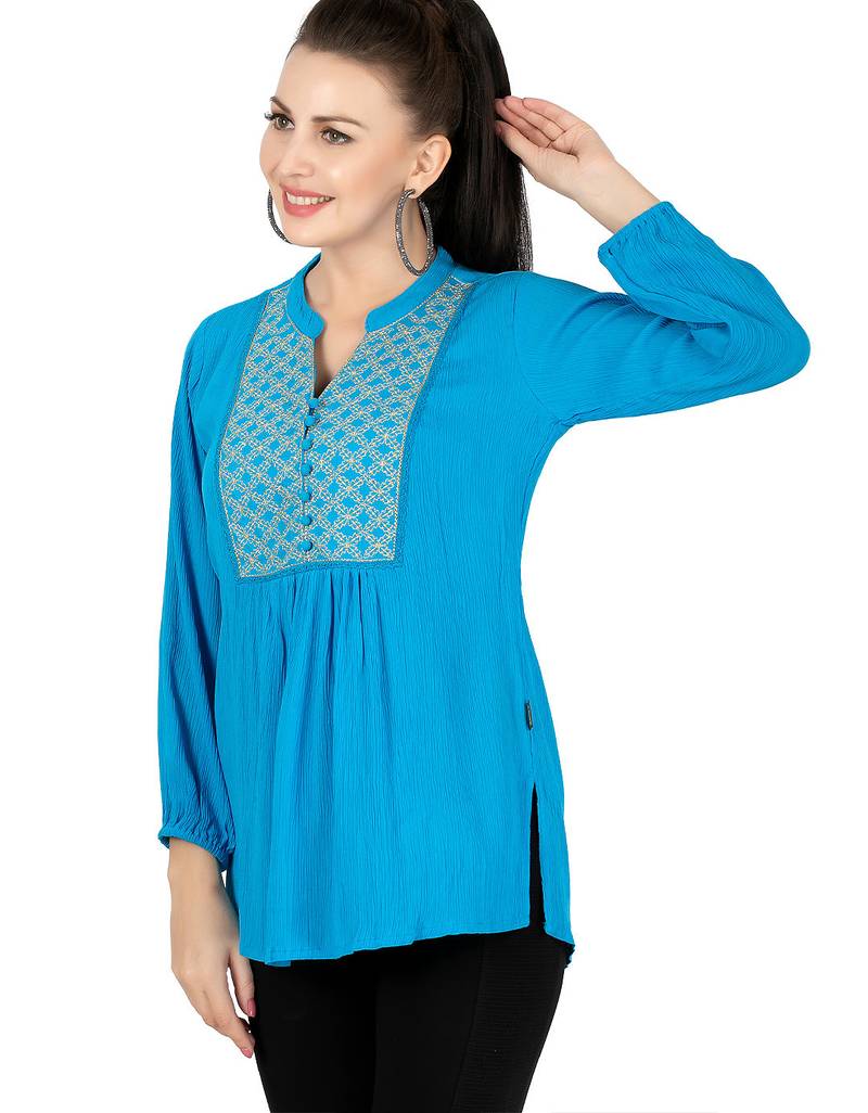  blue viscose long sleeves short kurti