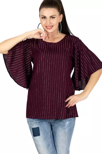  maroon viscose three quarter sleeves short kurti