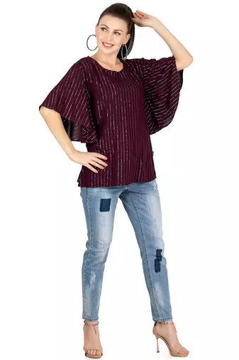  maroon viscose three quarter sleeves short kurti