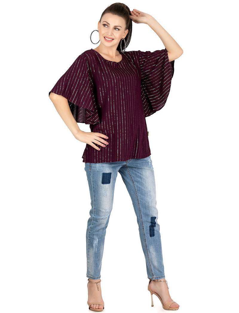  maroon viscose three quarter sleeves short kurti