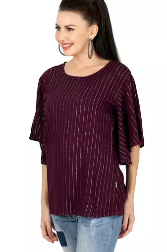  maroon viscose three quarter sleeves short kurti