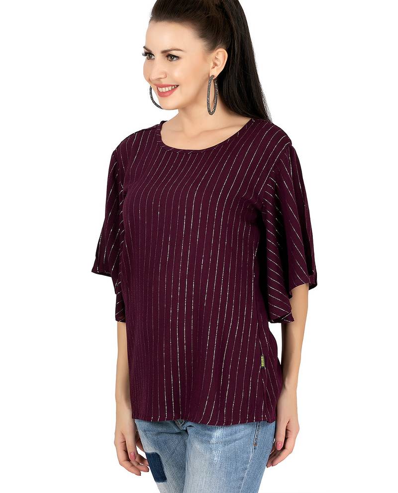  maroon viscose three quarter sleeves short kurti