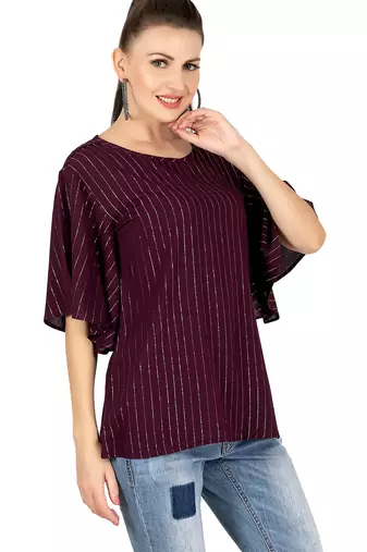  maroon viscose three quarter sleeves short kurti