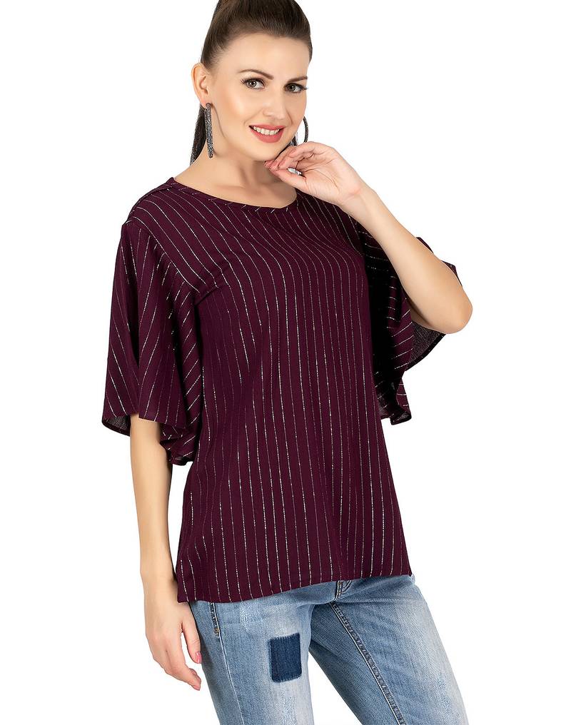  maroon viscose three quarter sleeves short kurti