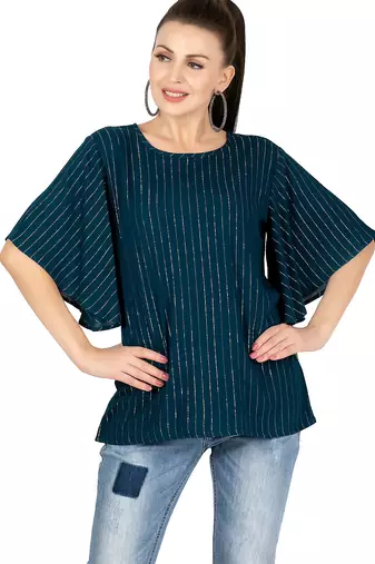  teal viscose three quarter sleeves short kurti