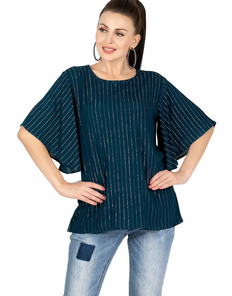  teal viscose three quarter sleeves short kurti