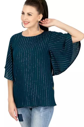 teal viscose three quarter sleeves short kurti