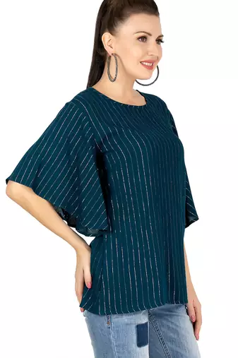  teal viscose three quarter sleeves short kurti