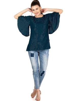  teal viscose three quarter sleeves short kurti 5