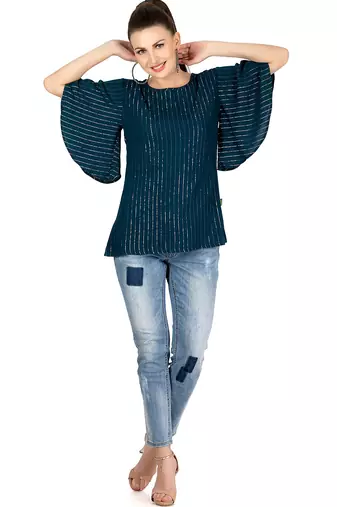  teal viscose three quarter sleeves short kurti