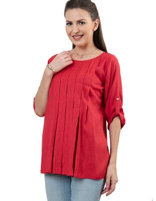  red polyester three quarter sleeves short kurti 1