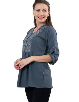  grey viscose three quarter sleeves short kurti 2