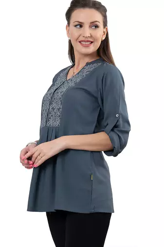  grey viscose three quarter sleeves short kurti