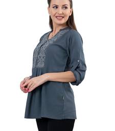  grey viscose three quarter sleeves short kurti