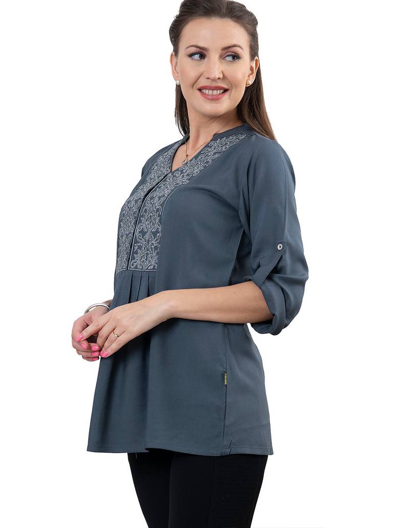  grey viscose three quarter sleeves short kurti