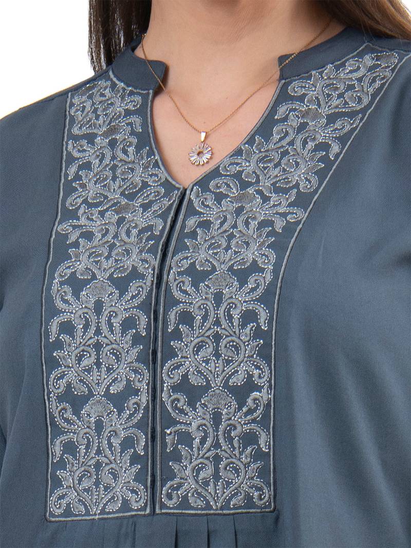  grey viscose three quarter sleeves short kurti