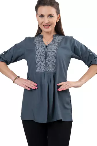  grey viscose three quarter sleeves short kurti