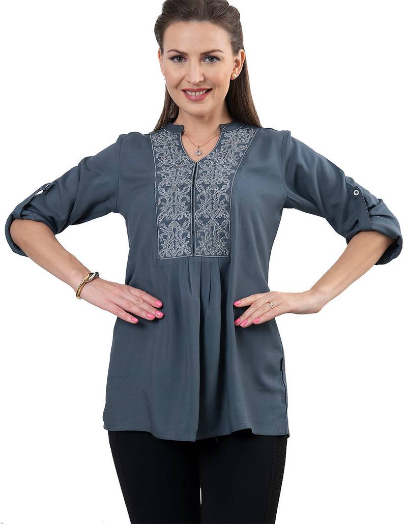  grey viscose three quarter sleeves short kurti