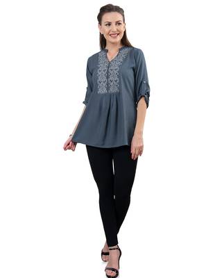  grey viscose three quarter sleeves short kurti 1