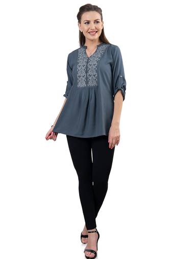  grey viscose three quarter sleeves short kurti