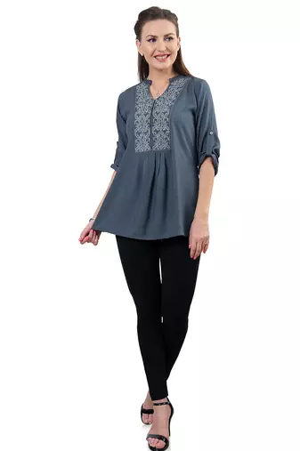  grey viscose three quarter sleeves short kurti