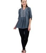  grey viscose three quarter sleeves short kurti