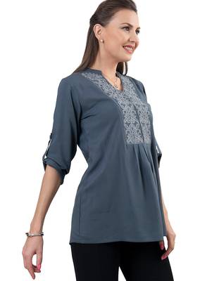  grey viscose three quarter sleeves short kurti 5