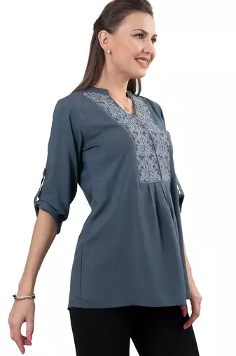  grey viscose three quarter sleeves short kurti