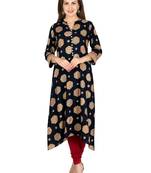  navy blue viscose three quarter sleeves long kurta